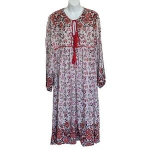 R.Vivimos Long Sleeve Floral Boho Midi Dress Sz L/12/14